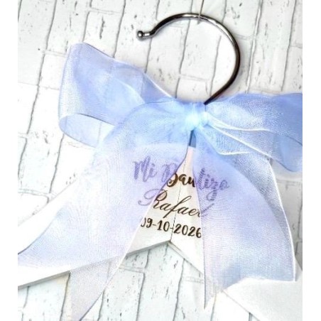 PERCHA PERSONALIZADA PARA BAUTIZO LAZO AZUL