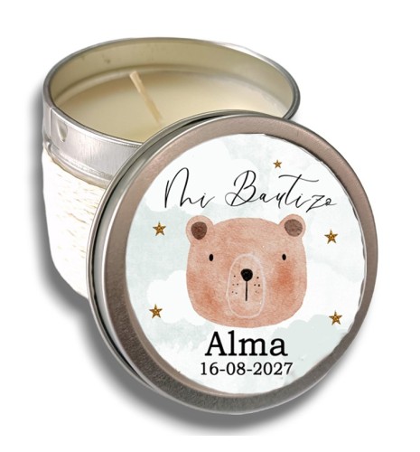 VELA AROMA VAINILLA CON PEGATINA BAUTIZO OSITO