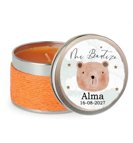 VELA AROMA NARANJA CON PEGATINA BAUTIZO OSITO