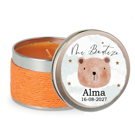 VELA AROMA NARANJA CON PEGATINA BAUTIZO OSITO
