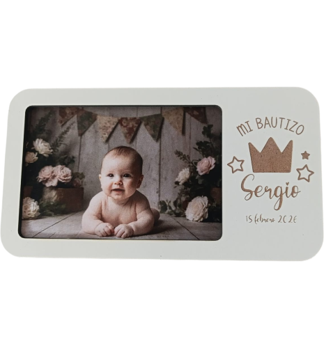 MARCO DE MADERA BLANCA PARA FOTO 10X15 – RECUERDO Y REGALO DE BAUTIZO