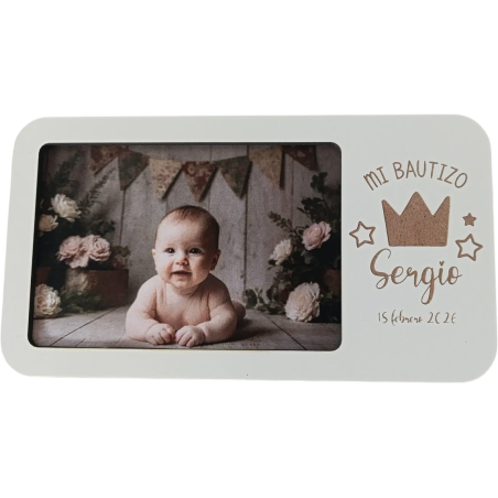 MARCO DE MADERA BLANCA PARA FOTO 10X15 – RECUERDO Y REGALO DE BAUTIZO