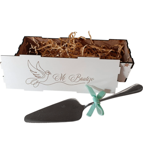 PALA DE TARTA DE BAUTIZO PERSONALIZADA CON CAJA– DETALLE PARA BAUTIZO