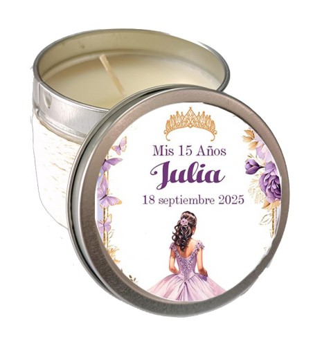 VELA AROMA VAINILLA CON PEGATINA MIS 15 AÑOS