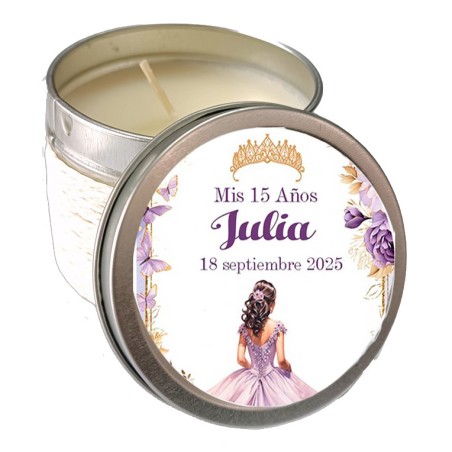 VELA AROMA VAINILLA CON PEGATINA MIS 15 AÑOS