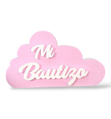 LETRAS DE CORCHO BAUTIZO NUBE ROSA