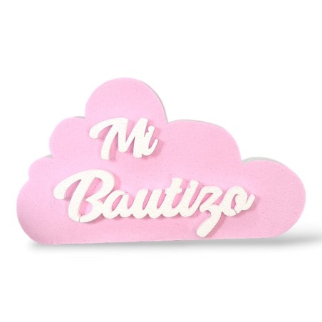 LETRAS DE CORCHO BAUTIZO NUBE ROSA