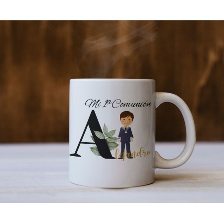TAZA COMUNION iniciales niño