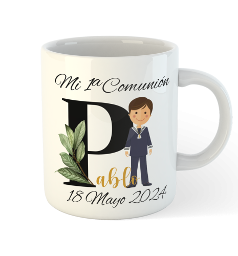 TAZA COMUNION iniciales niño