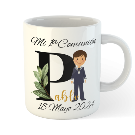 TAZA COMUNION iniciales niño