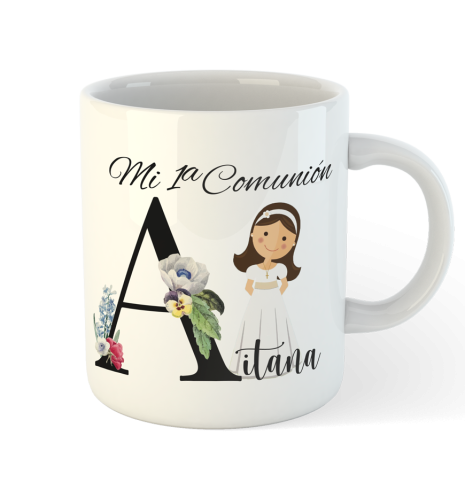 TAZA COMUNION iniciales niña