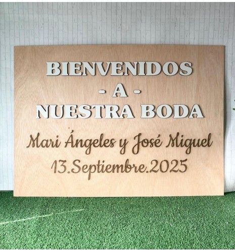 CARTEL BIENVENIDOS A NUESTRA BODA PERSONALIZADO LETRAS BLANCAS