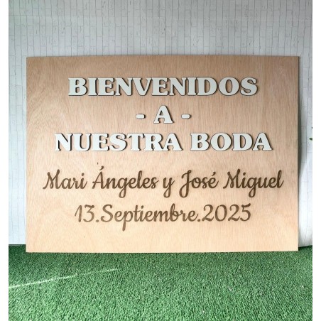 CARTEL BIENVENIDOS A NUESTRA BODA PERSONALIZADO LETRAS BLANCAS
