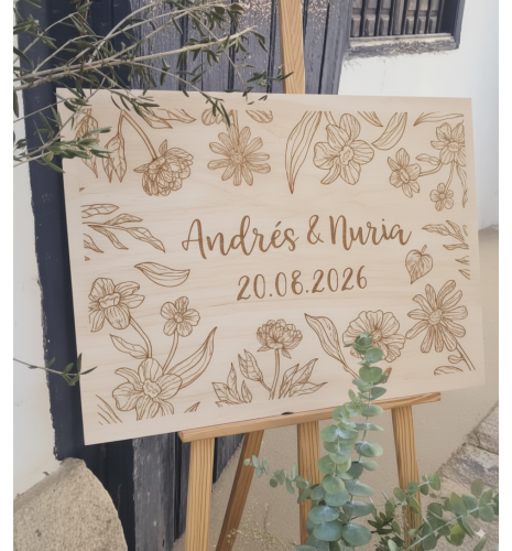 CARTEL BIENVENIDOS A NUESTRA BODA JARDÍN