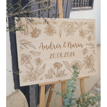 CARTEL BIENVENIDOS A NUESTRA BODA JARDÍN