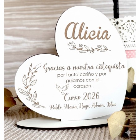 CORAZÓN DE MADERA PARA CATEQUISTA PERSONALIZADO