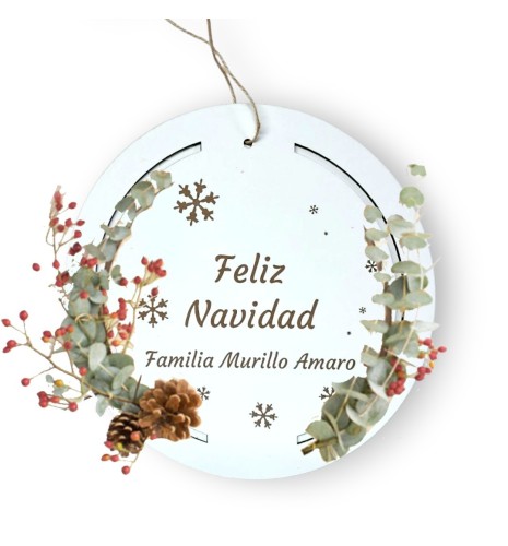 CORONA NAVIDAD DE MADERA BLANCA PERSONALIZADA
