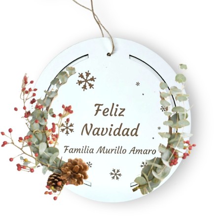 CORONA NAVIDAD DE MADERA BLANCA PERSONALIZADA
