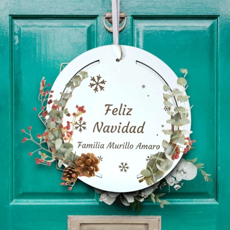 CORONA NAVIDAD DE MADERA BLANCA PERSONALIZADA