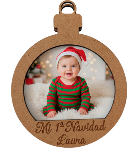 BOLA NAVIDAD MADERA NATURAL PERSONALIZADA FOTO