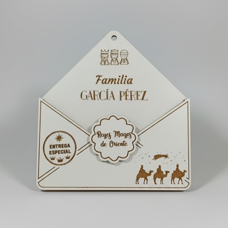 SOBRE DE REYES MAGOS PERSONALIZADO EN MADERA BLANCA