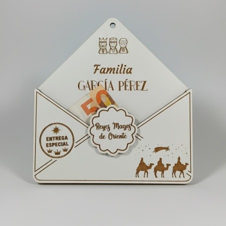 SOBRE DE REYES MAGOS PERSONALIZADO EN MADERA BLANCA