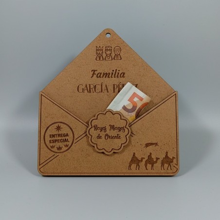 SOBRE DE REYES MAGOS PERSONALIZADO EN MADERA NATURAL