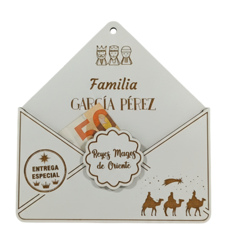 SOBRE DE REYES MAGOS PERSONALIZADO EN MADERA BLANCA