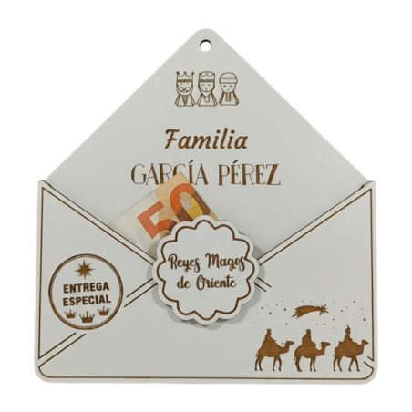 SOBRE DE REYES MAGOS PERSONALIZADO EN MADERA BLANCA