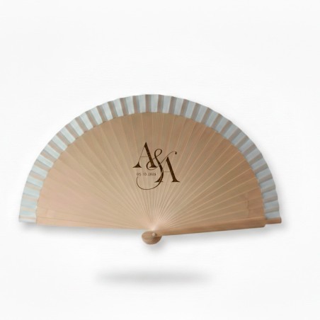 ABANICO DE TELA NATURAL GRABADO