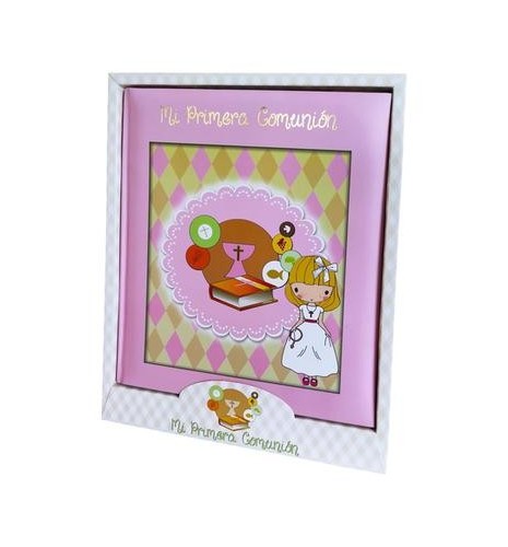LIBRO DE FIRMAS MI PRIMERA COMUNIÓN NIÑA - DISEÑO ROSA CON CÁLIZ