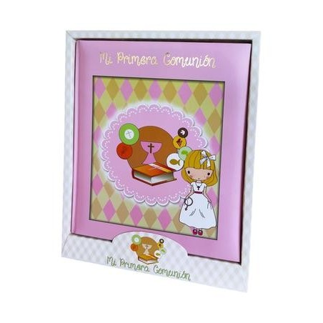 LIBRO DE FIRMAS MI PRIMERA COMUNIÓN NIÑA - DISEÑO ROSA CON CÁLIZ