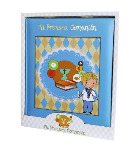 LIBRO DE FIRMAS MI PRIMERA COMUNIÓN NIÑO - DISEÑO AZUL CON CÁLIZ
