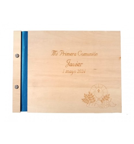 LIBRO DE FIRMAS DE MADERA PERSONALIZADO AZUL