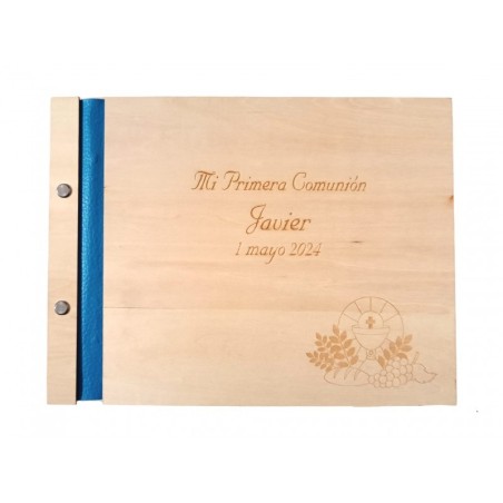 LIBRO DE FIRMAS DE MADERA PERSONALIZADO AZUL