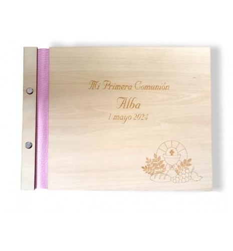 LIBRO DE FIRMAS DE MADERA PERSONALIZADO ROSA