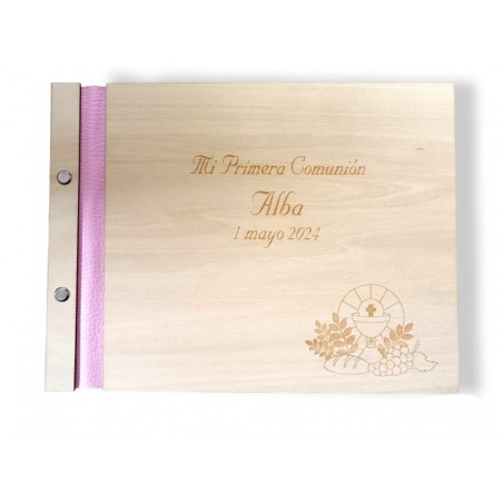 LIBRO DE FIRMAS DE MADERA PERSONALIZADO ROSA