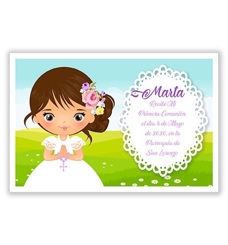 INVITACIÓN COMUNIÓN 04 DIBUJO NIÑA JUANA