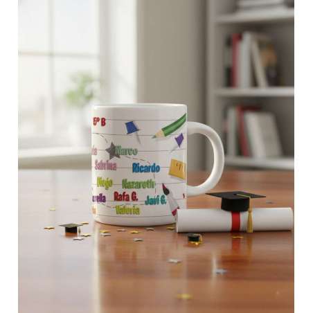 Taza personalizada escolar con nombres de alumnos