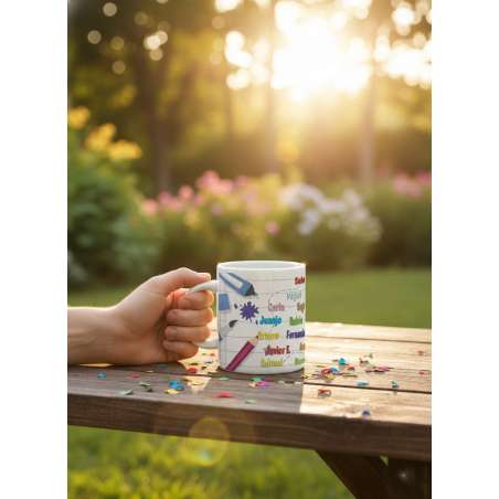 Taza personalizada escolar con nombres de alumnos