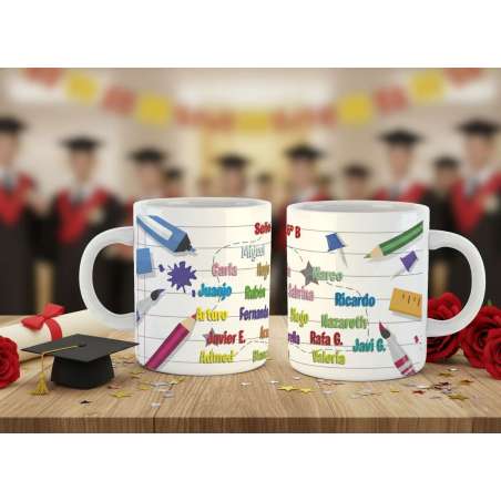 Taza personalizada escolar con nombres de alumnos