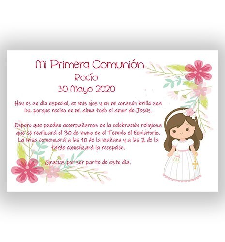 INVITACIÓN COMUNIÓN 06 NIÑA FLORES