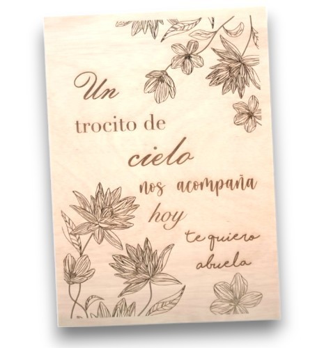 CARTEL DE MADERA UN TROCITO DE CIELO NOS ACOMPAÑA pequeño