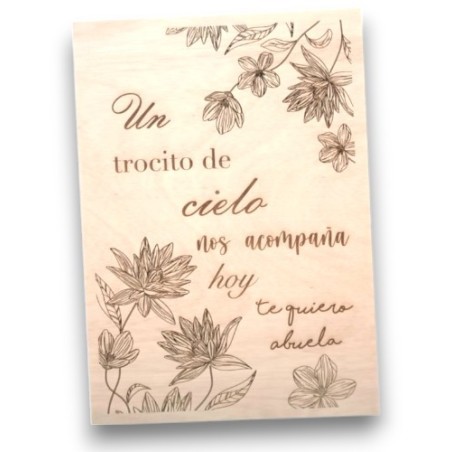CARTEL DE MADERA UN TROCITO DE CIELO NOS ACOMPAÑA pequeño