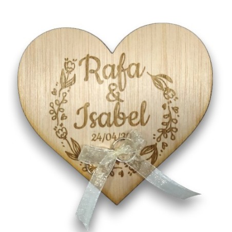 PORTA ALIANZAS DE MADERA PERSONALIZADO CORAZÓN